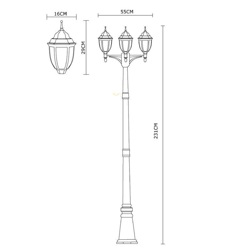 Уличный фонарь ARTE Lamp PEGASUS A3151PA-3BN