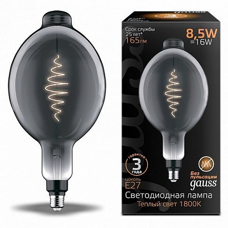 Лампа Gauss Filament BT180 8.5W 165lm 1800К Е27 gray flexible LED 1/2