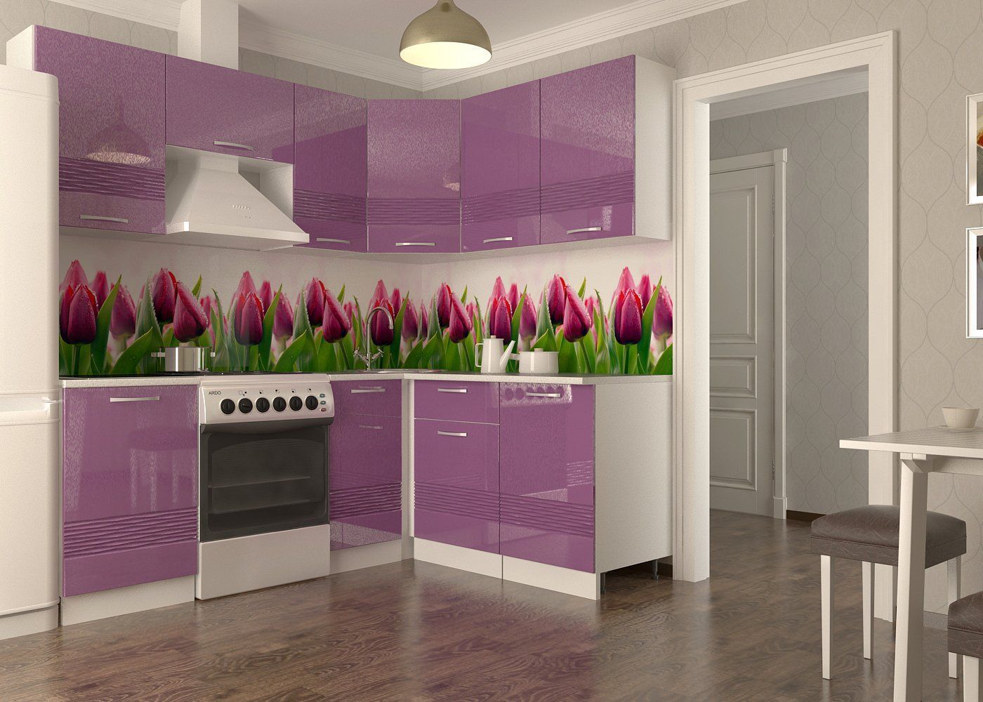 Кухонный гарнитур угловой Волна Фиолетовый металлик 2100х1600</div>