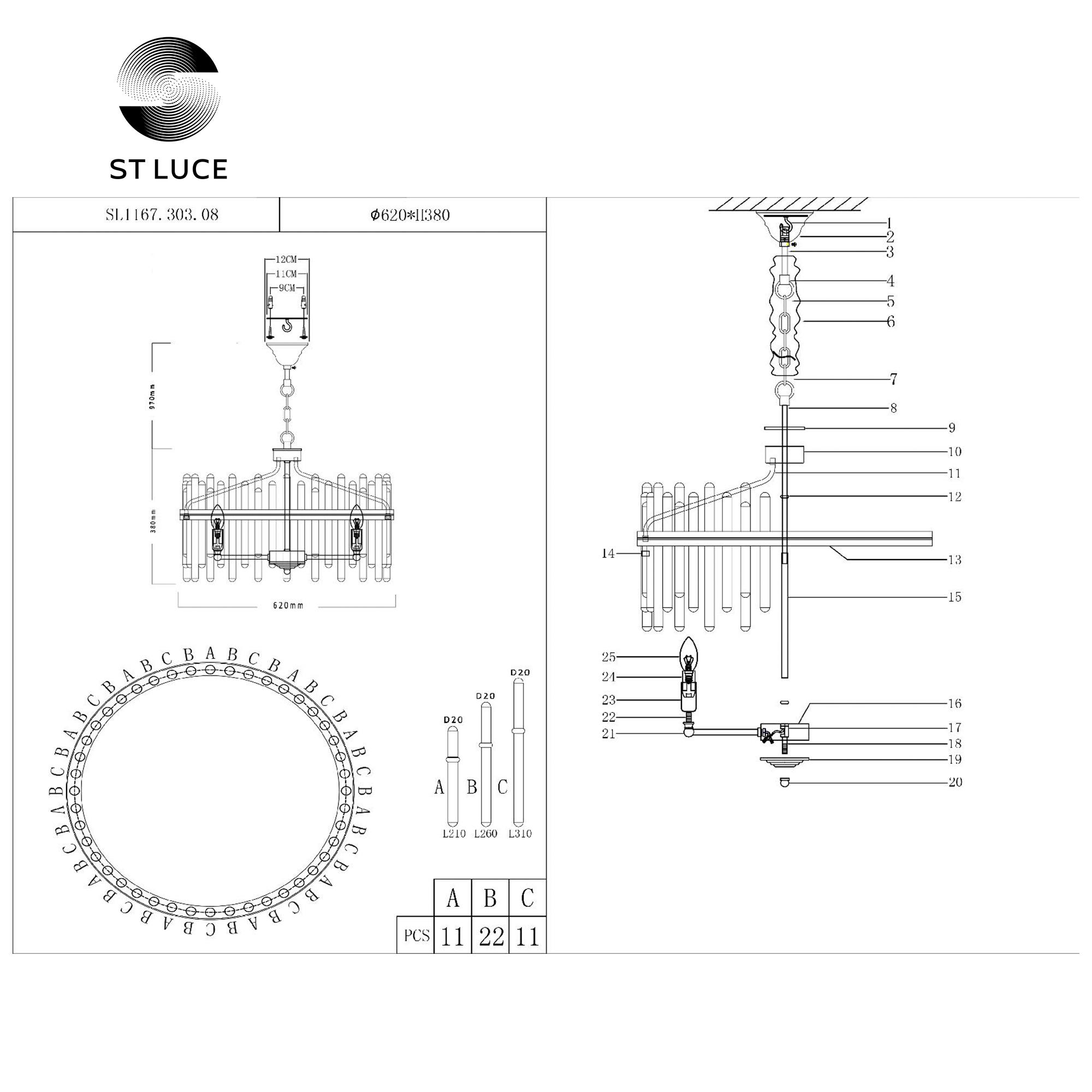 Подвесная люстра ST LUCE TELLURIO SL1167.303.08