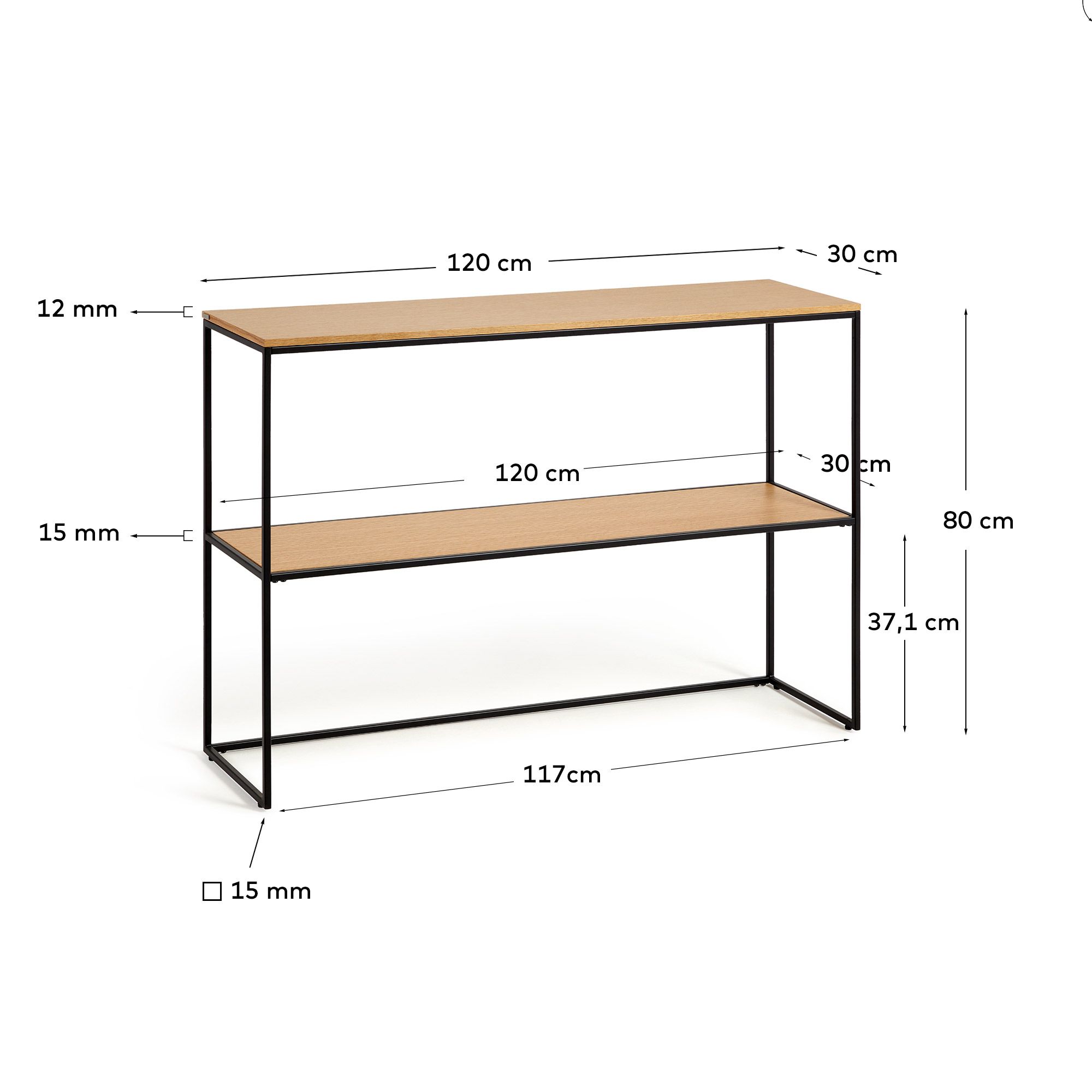 Консоль La Forma Yoana дубовый шпон черный металл 120 x 80 см