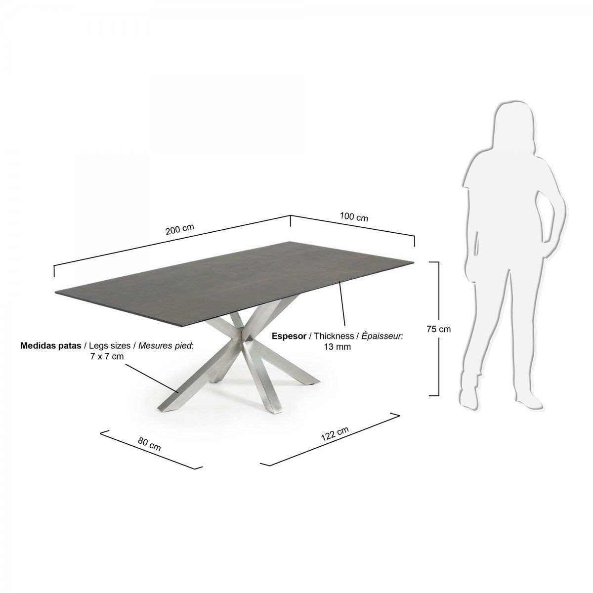 Обеденный стол La Forma Arya 200х100 керамический серый 056631