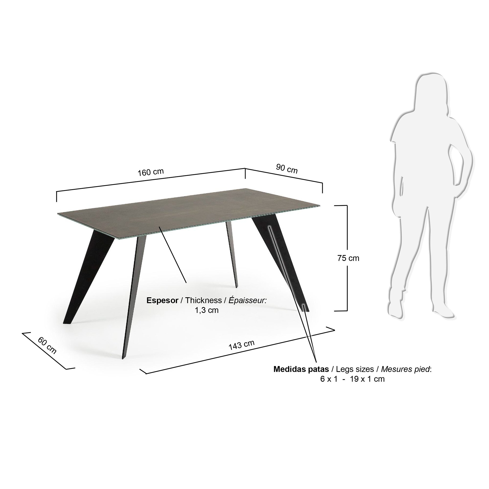 Обеденный стол La Forma Nack 160х90 керамический черный