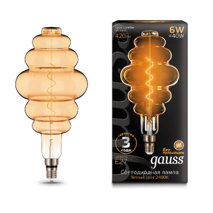 Лампа Gauss Filament Honeycomb 6W 420lm 2400К Е27 golden flexible LED 1/6