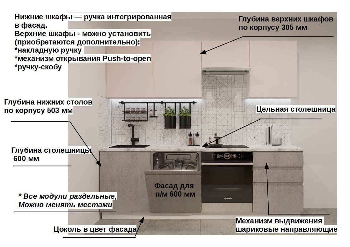 Кухонный гарнитур Фарфор / Бетон светлый Лайн 2400 (арт.41)