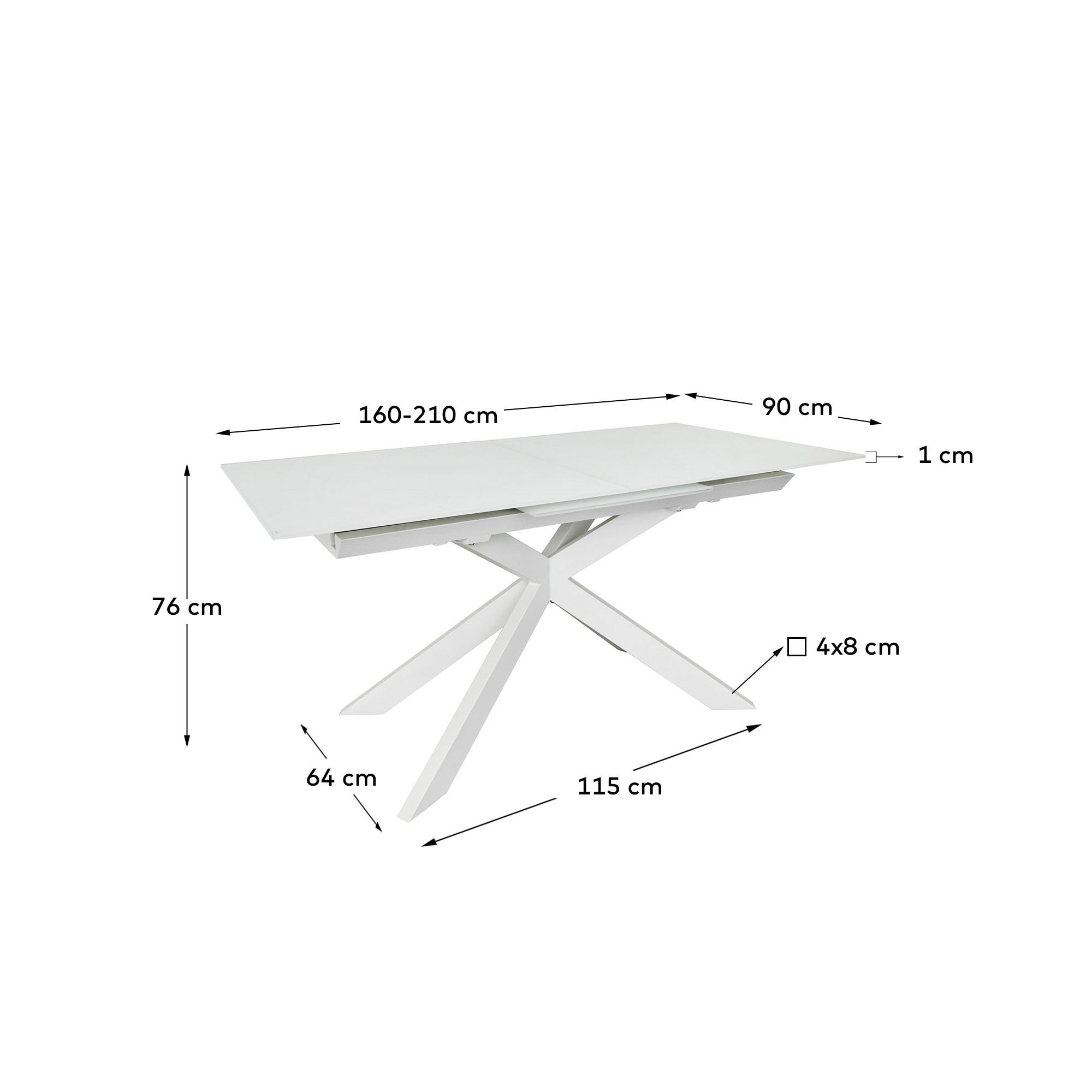 Стол обеденный La Forma Atminda 160(210)x90 стекло стальные ножки белого цвета