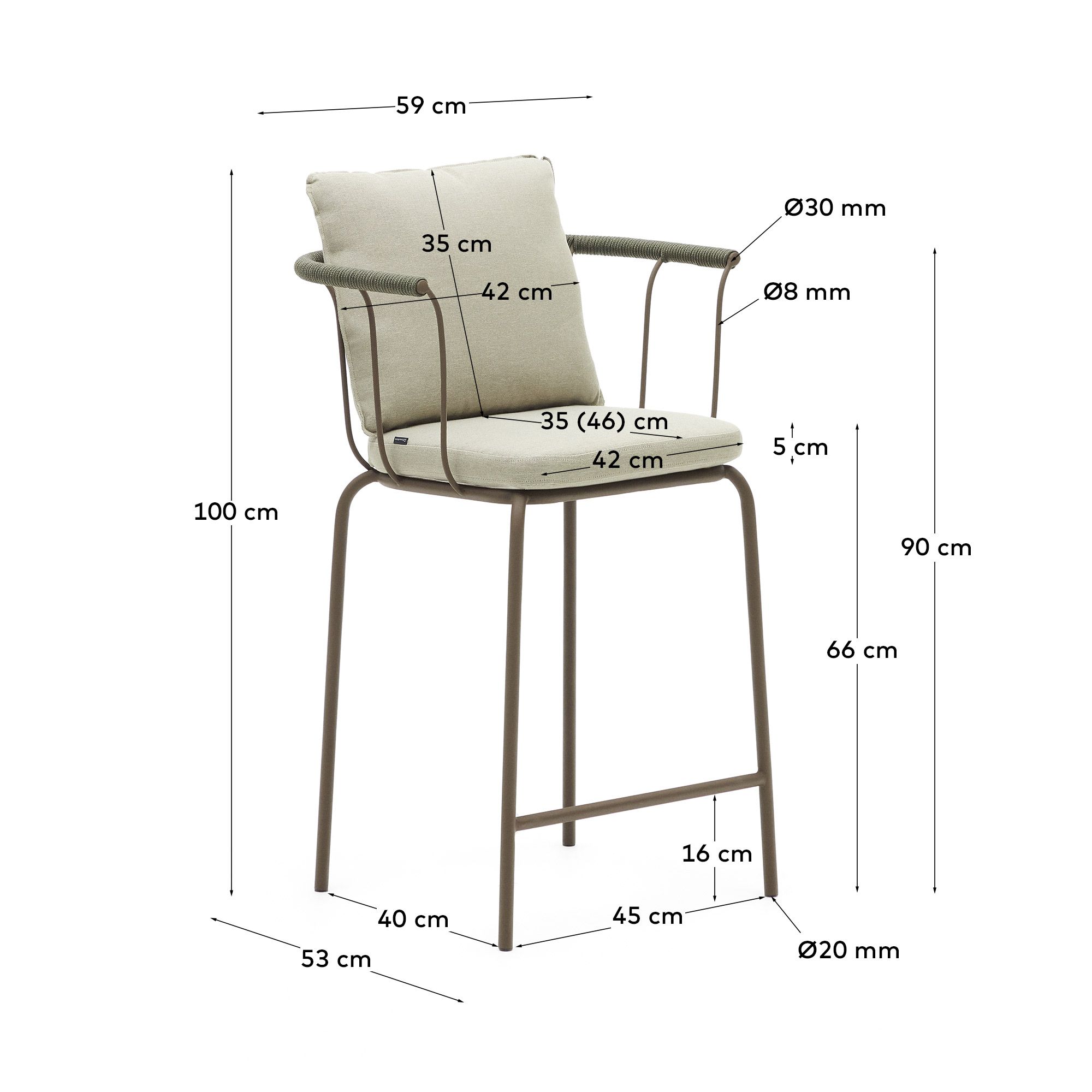 Барный стул La Forma Salguer из корда и стали коричневый