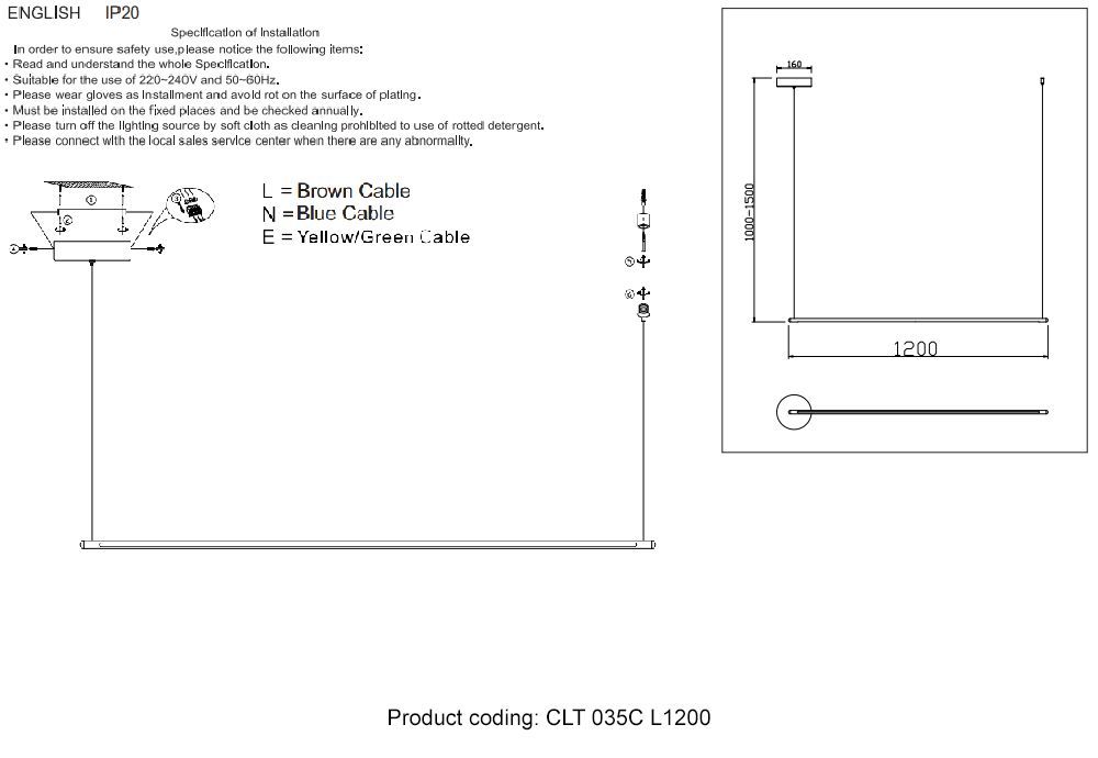 Подвесной светильник Crystal Lux CLT 035C L1200 BL