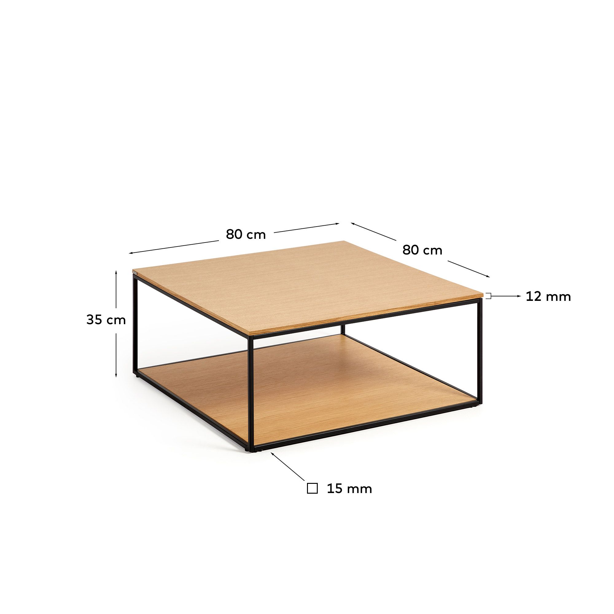 Журнальный столик La Forma Yoana из дубового шпона и черного металла 80 x 80 см