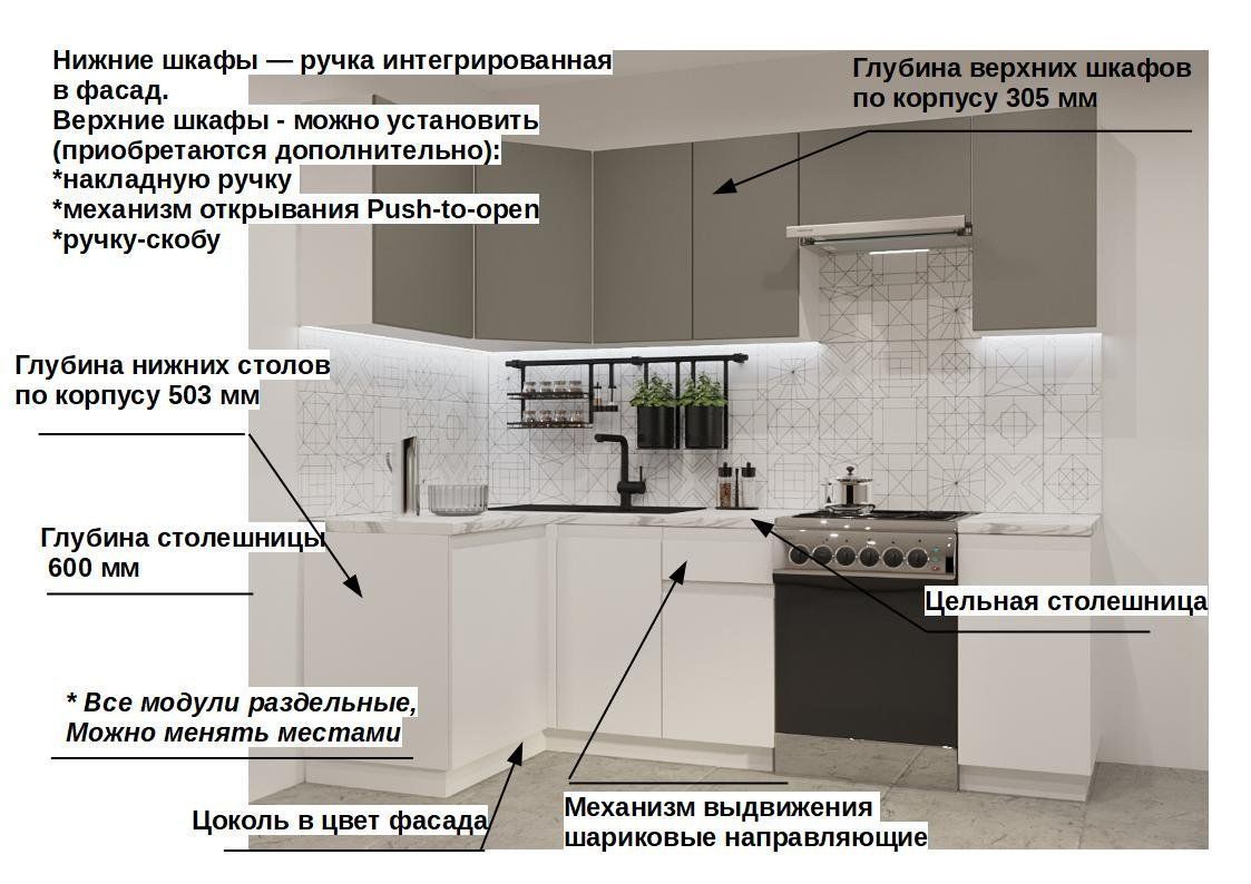 Кухонный гарнитур Обсидиан / Тальк Лайн 1200х2400 (арт.34)