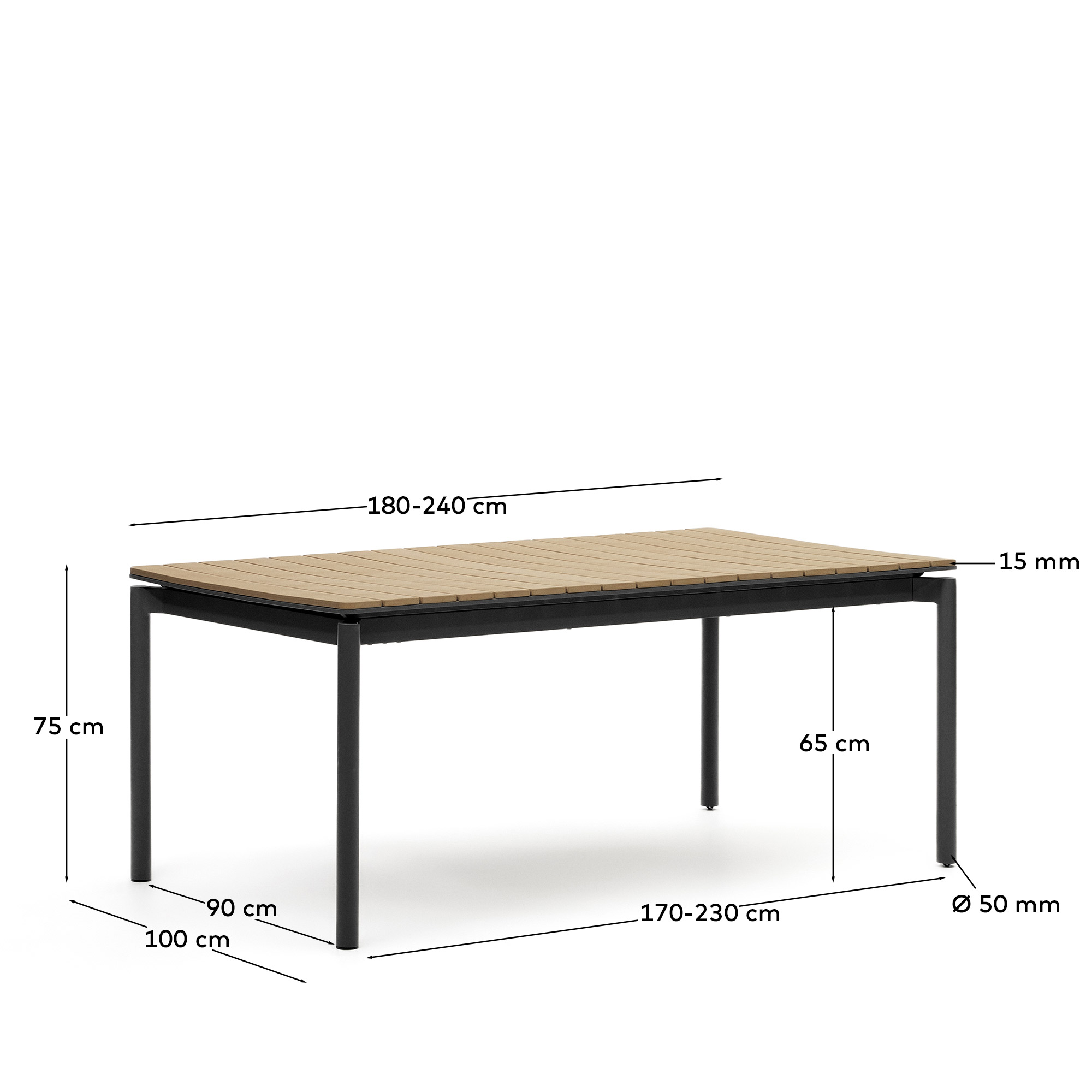 Уличный раздвижной стол La Forma Canyelles черный 180 (240) x 100 см 156913