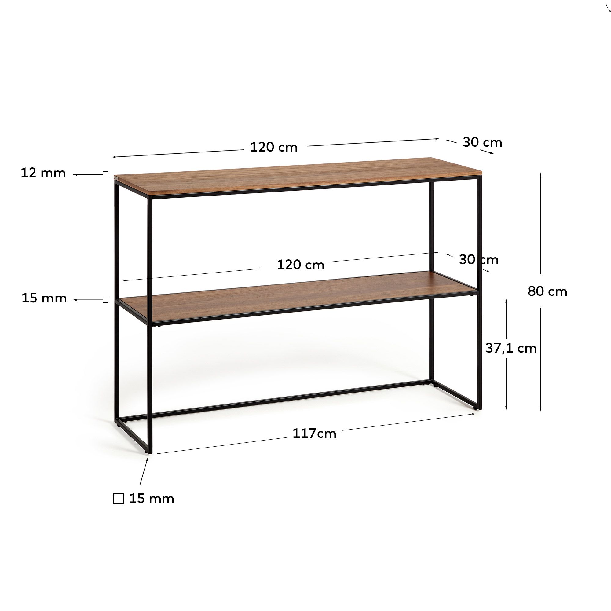 Консоль La Forma Yoana шпон ореха и черный металл 120 x 80 см