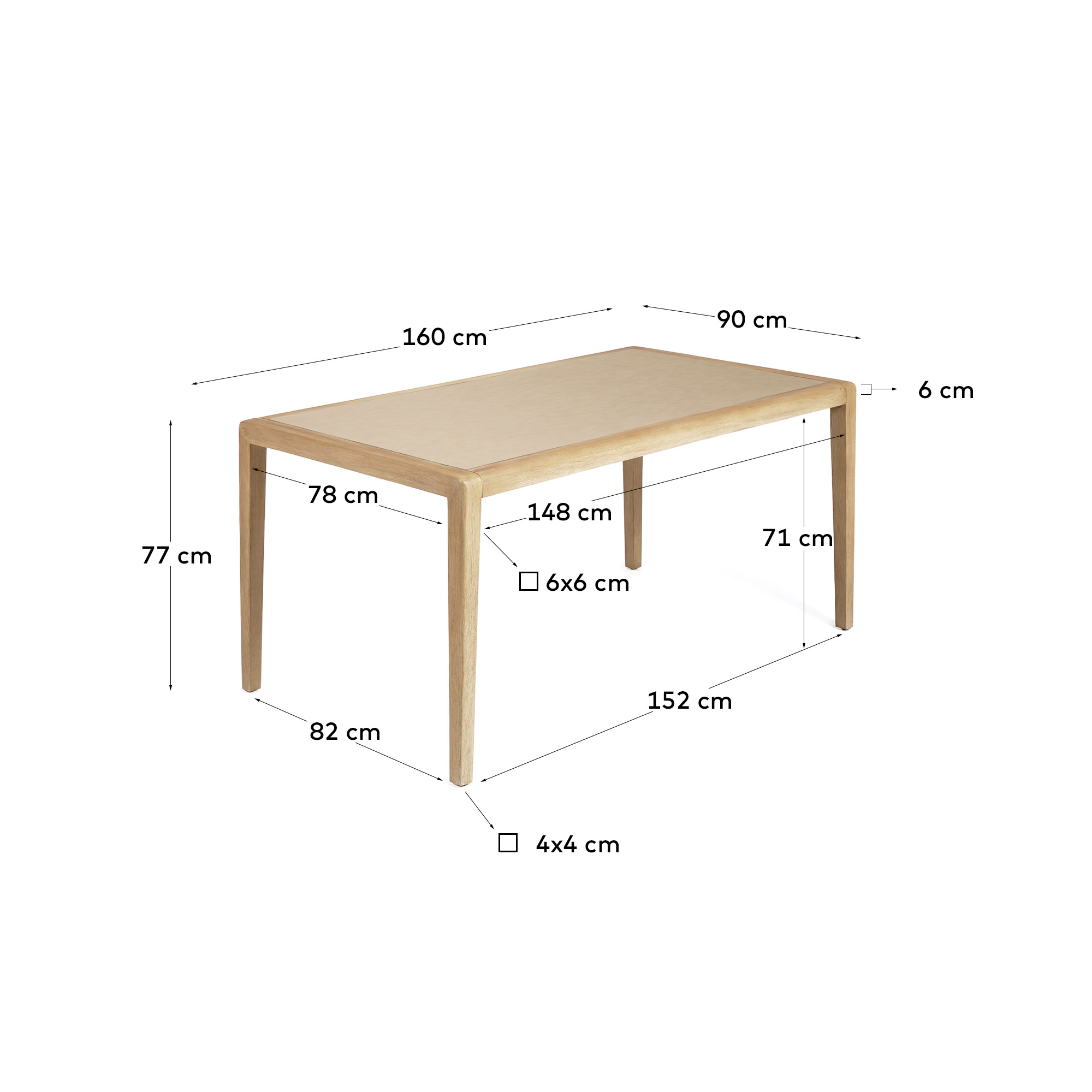 Уличный стол La Forma Better полицемент и массив акации 160 x 90 см 164306