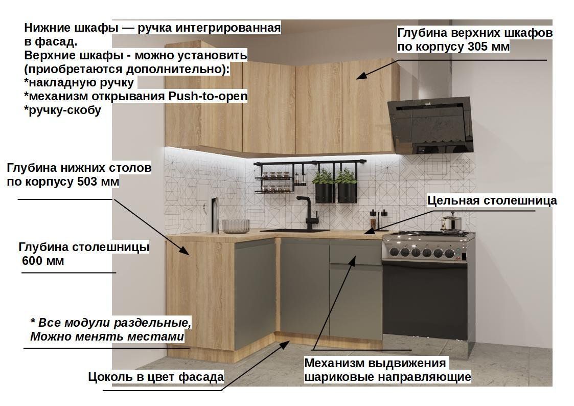 Кухонный гарнитур Дуб сонома / Обсидиан Лайн 1200х1400 (арт.6)