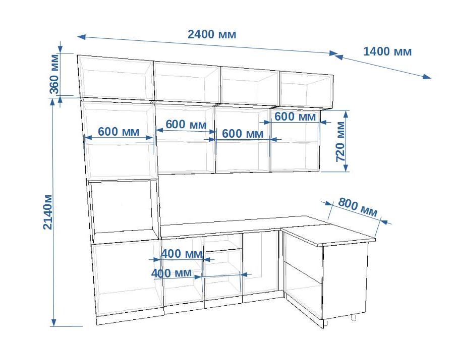 Кухонный гарнитур Пикрит / Обсидиан Лайн 2400х1400 с антресолями (арт.19)