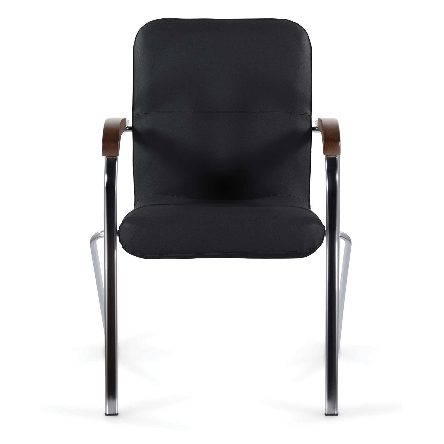 Кресло для посетителей BRABIX Samba CF-103 хром накладки орех экокожа черный 532756