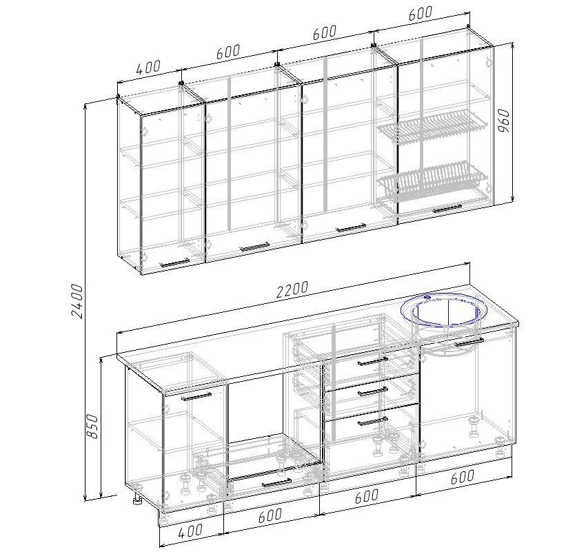 Кухонный гарнитур Антрацит 2200 Sanvut