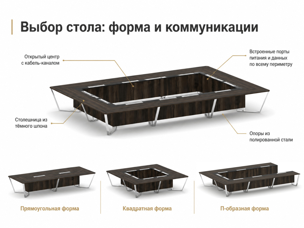 Выбор стола: форма, коммуникации и материалы
