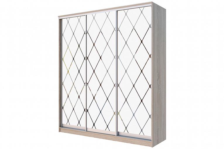 Шкаф-купе 3-х дверный зеркало с пескоструйным рисунком (гл.420) Аллоджио Хит-22-4-20/2-666 Дуб сонома