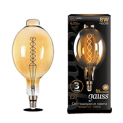 Лампа Gauss Filament BT180 8W 620lm 2400К Е27 golden flexible LED 1/6