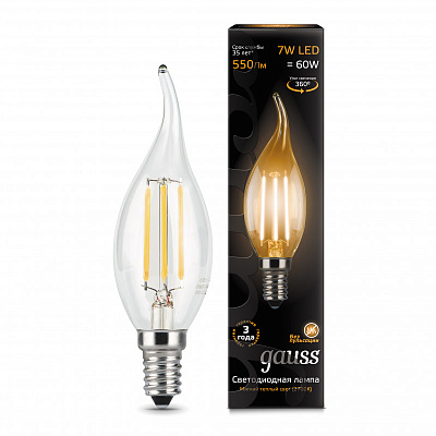 Лампа Gauss Filament Свеча на ветру 7W 550lm 2700К Е14 LED 1/10/50