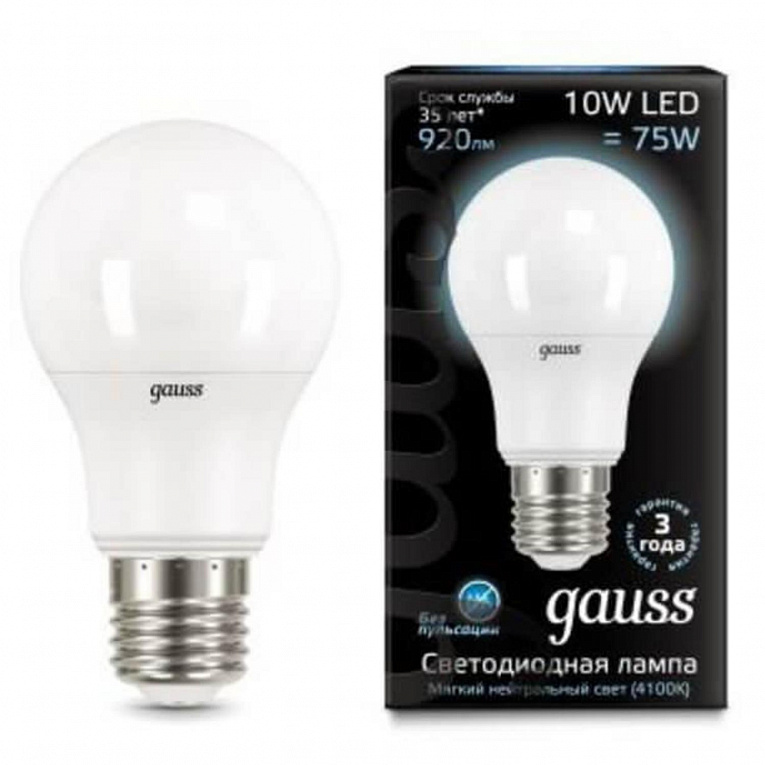 Лампа Gauss A60 10W 920lm 4100K E27 LED 1/10/50
