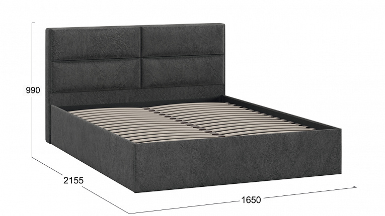 Кровать без подъемного механизма Глосс Трия Тип 1 Микровелюр Wellmart Graphite 1600x2000