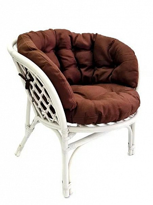 Кресло из ротанга Багама полные коричневые подушки твил Белый матовый