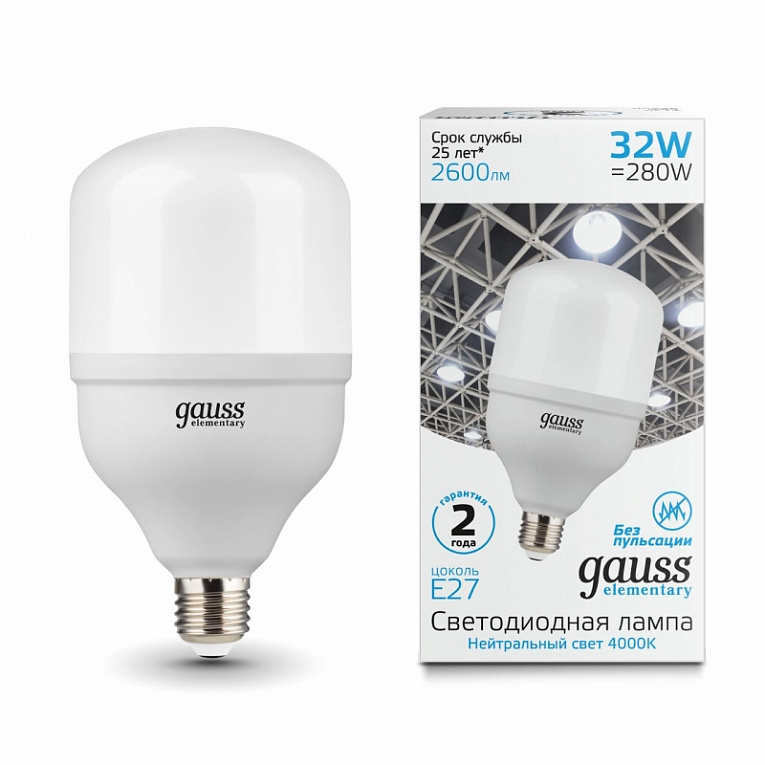 Лампа Gauss Elementary T100 32W 2600lm 4000K E27 LED 1/20
