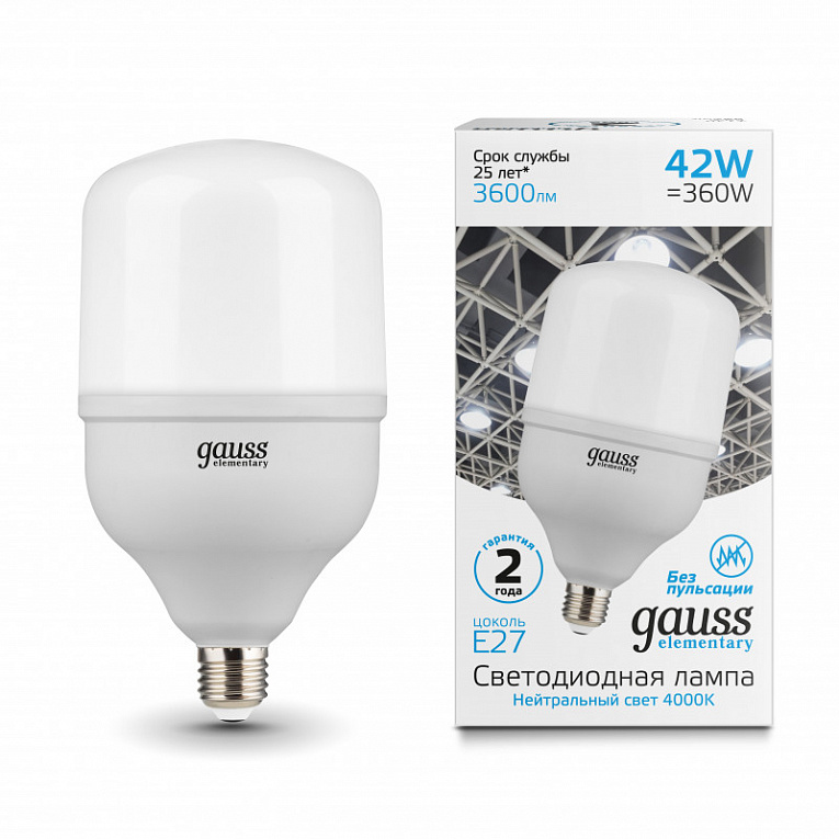 Лампа Gauss Elementary T120 42W 3600lm 4000K E27 LED 1/12