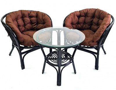Комплект мебели из ротанга Багама дуэт с круглым столом венге (подушки твил полные коричневые)