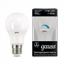 Лампа Gauss A60 11W 990lm 4100К E27 диммируемая LED 1/10/50