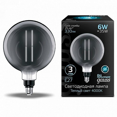 Лампа Gauss Filament G200 6W 330lm 4000К Е27 gray straight LED 1/6