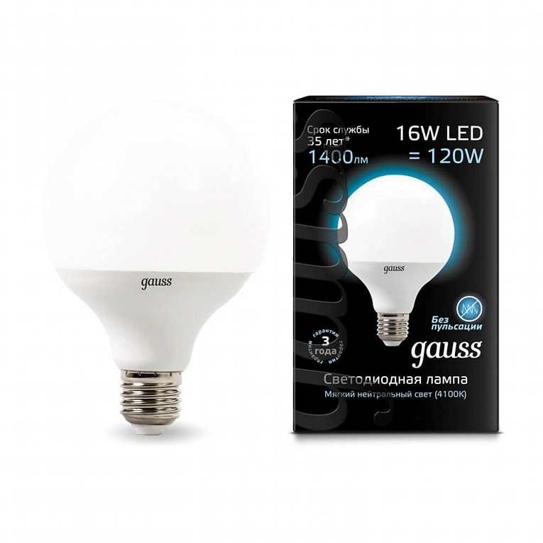 Лампа Gauss G95 16W 1540lm 4100K E27 LED 1/20