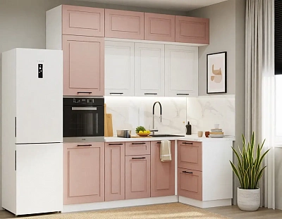 Угловой кухонный гарнитур Аликанте 2300х1200 Шарли pink / Шарли белый (арт.15)