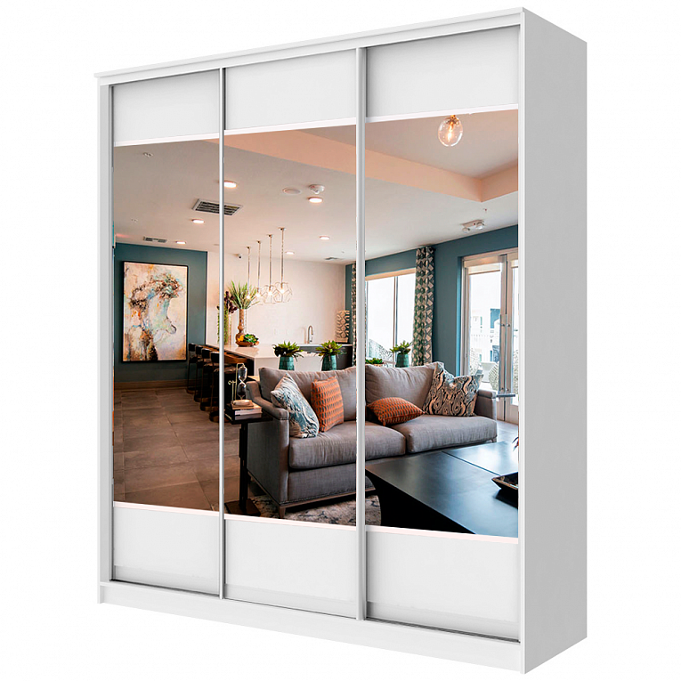 Шкаф-купе 3-х дверный с зеркальными вставками (гл.620) Аллоджио Хит-23-18-444 Белый