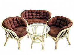 Комплект мебели из ротанга Багама с диваном натуральный (подушки твил полные коричневые)