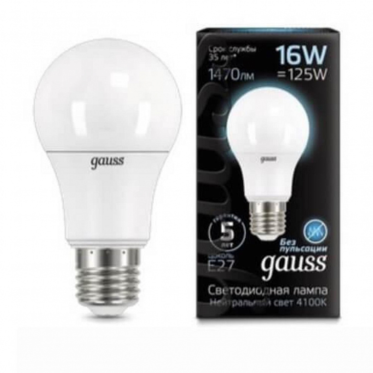 Лампа Gauss A60 16W 1520lm 4100K E27 LED 1/10/50