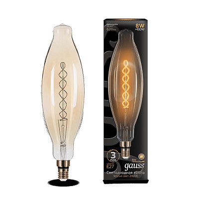 Лампа Gauss Filament BT120 8W 620lm 2400К Е27 golden flexible LED 1/10