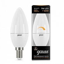 Лампа Gauss Свеча 7W 560lm 3000К Е14 диммируемая LED 1/10/100