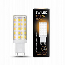 Лампа Gauss G9 AC185-265V 5W 500lm 2700K керамика LED 1/10/200