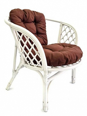 Кресло из ротанга Багама обычные коричневые подушки твил Белый матовый