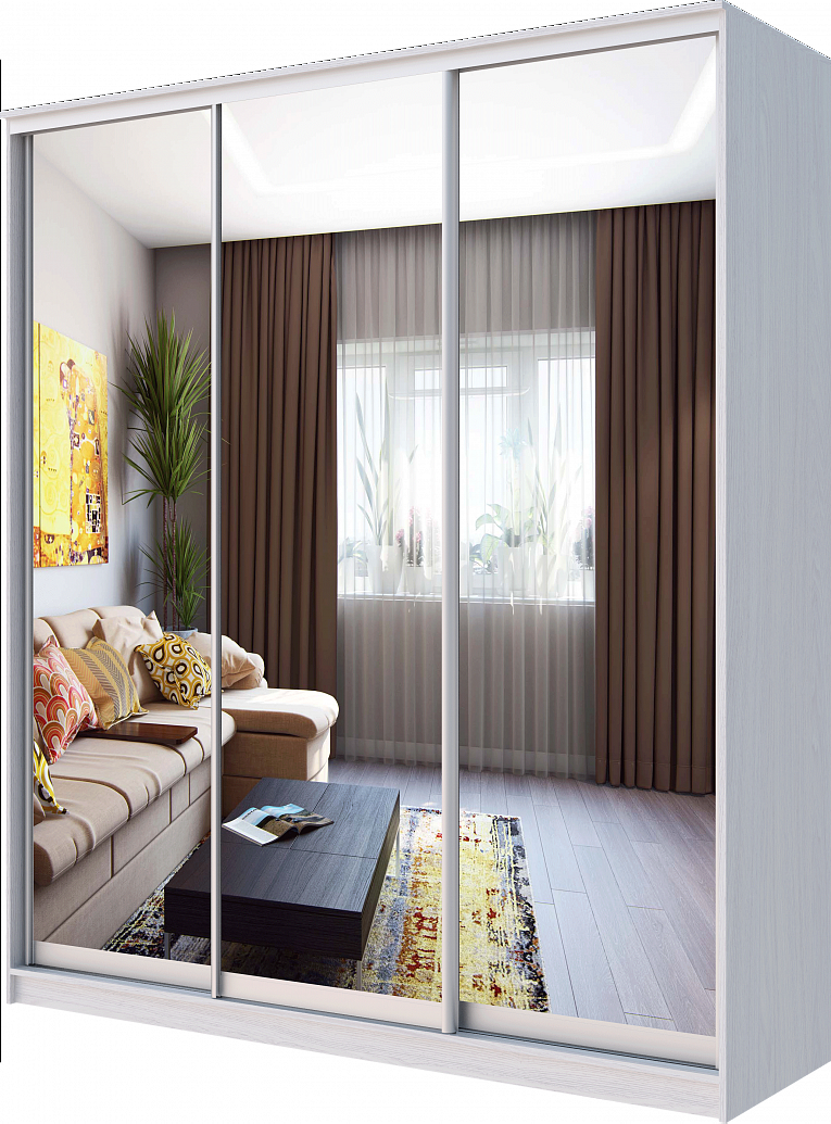 Шкаф-купе 3-х дверный с зеркалом (гл.420) Аллоджио Хит-23-4-18-555 Ясень анкор светлый