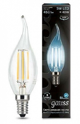 Лампа Gauss Filament Свеча на ветру 5W 450lm 4100К Е14 LED 1/10/50